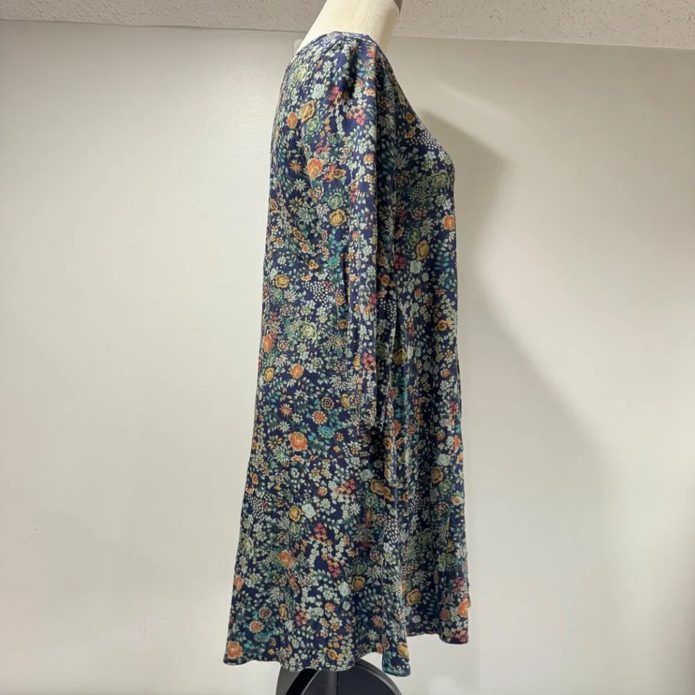 PERUVIAN CONNECTION Pima Cotton & Modal Blue Floral Midi Dress
